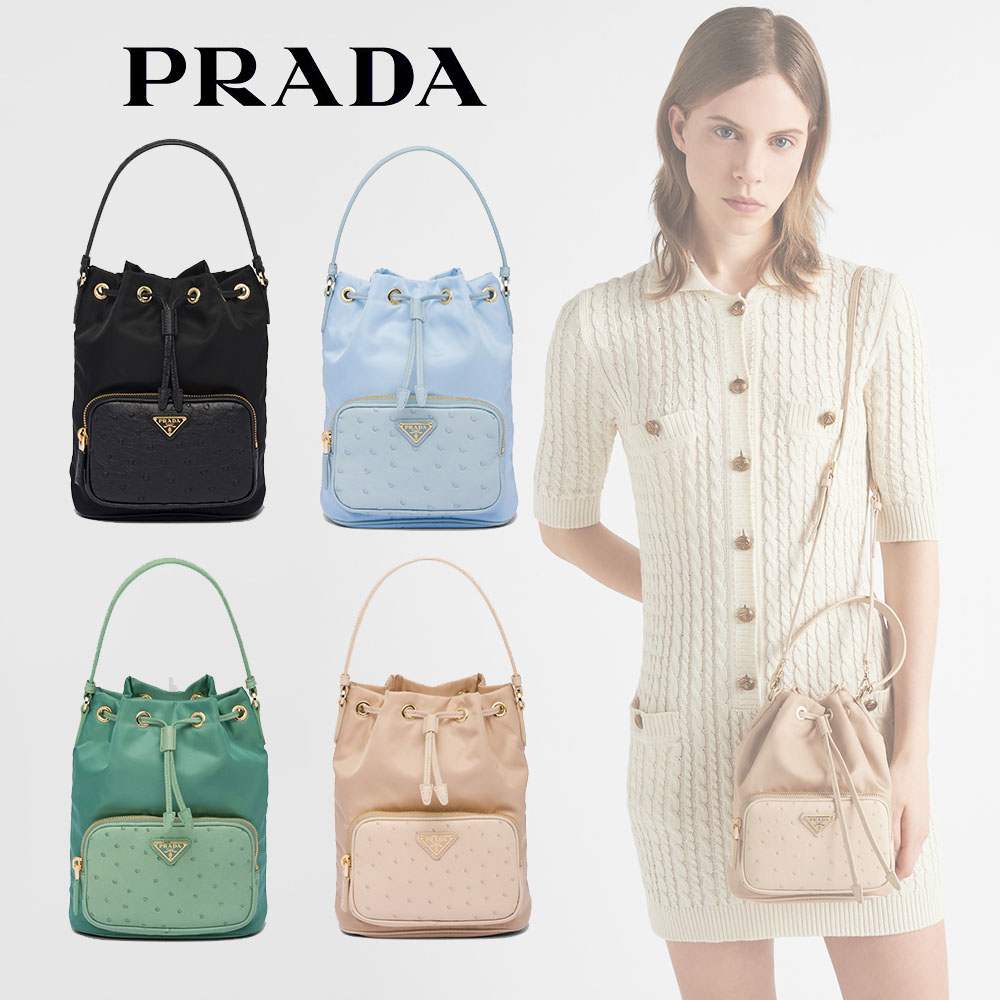 プラダ Re-Nylon xオーストリッチ ショルダーバッグ 1BH038_2EX8 プラダ Re-Nylon xオーストリッチ ショルダーバッグ 1BH038_2EX8
