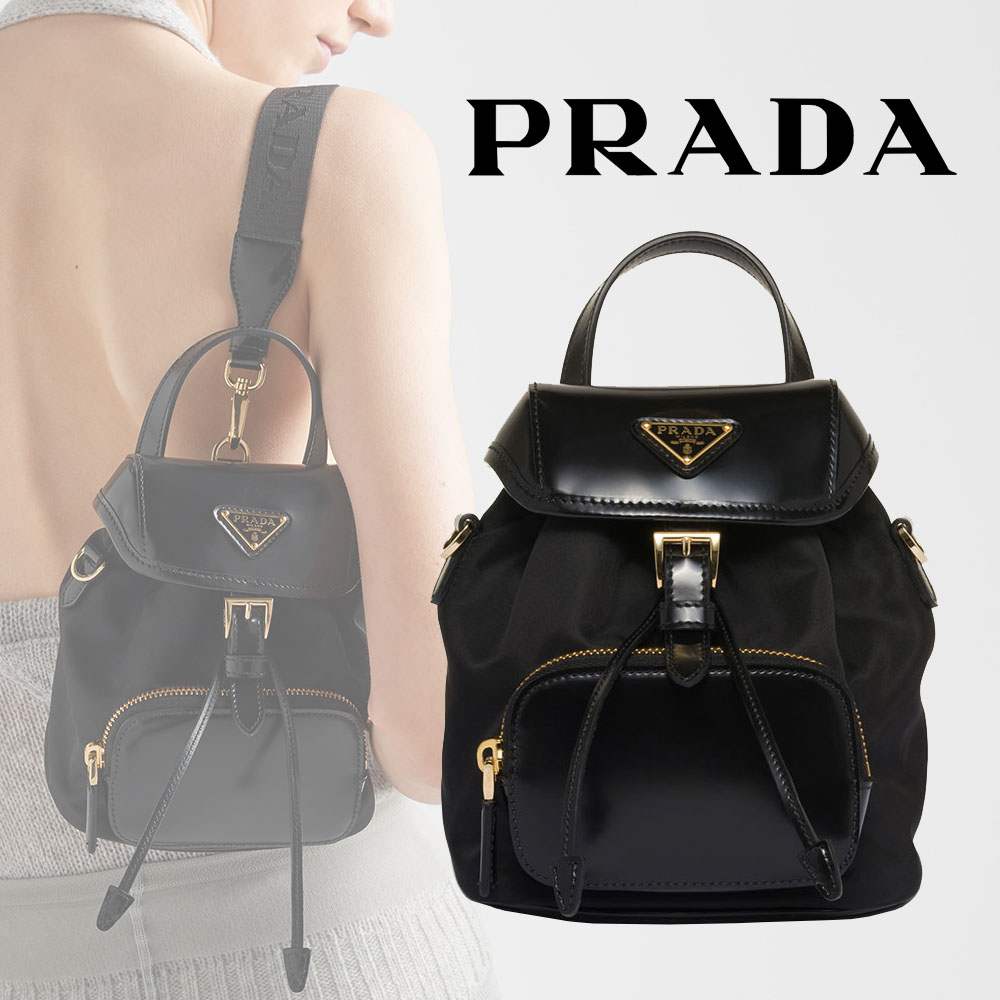 プラダ スモール Re-Nylon xブラッシュドレザー バックパック 1BZ075_R789 プラダ スモール Re-Nylon xブラッシュドレザー バックパック 1BZ075_R789