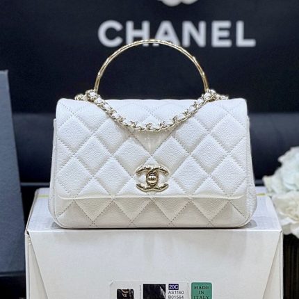シャネル  フラップバッグ 白 シルバーハンドル AS5554