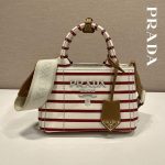 プラダ ボーダー キャンバス ミニトート ロゴ刺繍 1BA038 プラダ ボーダー キャンバス ミニトート ロゴ刺繍 1BA038