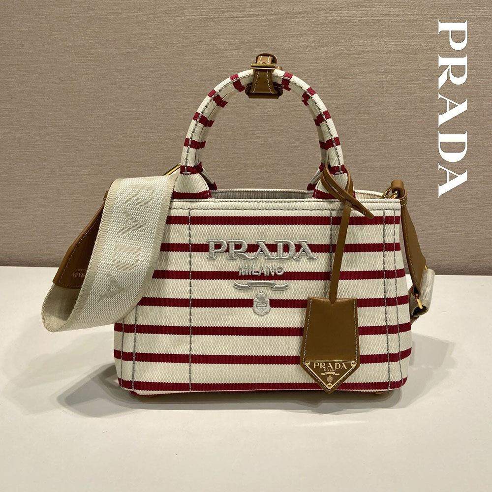 プラダ ボーダー キャンバス ミニトート ロゴ刺繍 1BA038 プラダ ボーダー キャンバス ミニトート ロゴ刺繍 1BA038