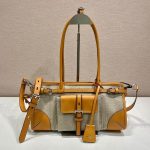 プラダ  ボニー リネン レザー ハンドバッグ 1BA426